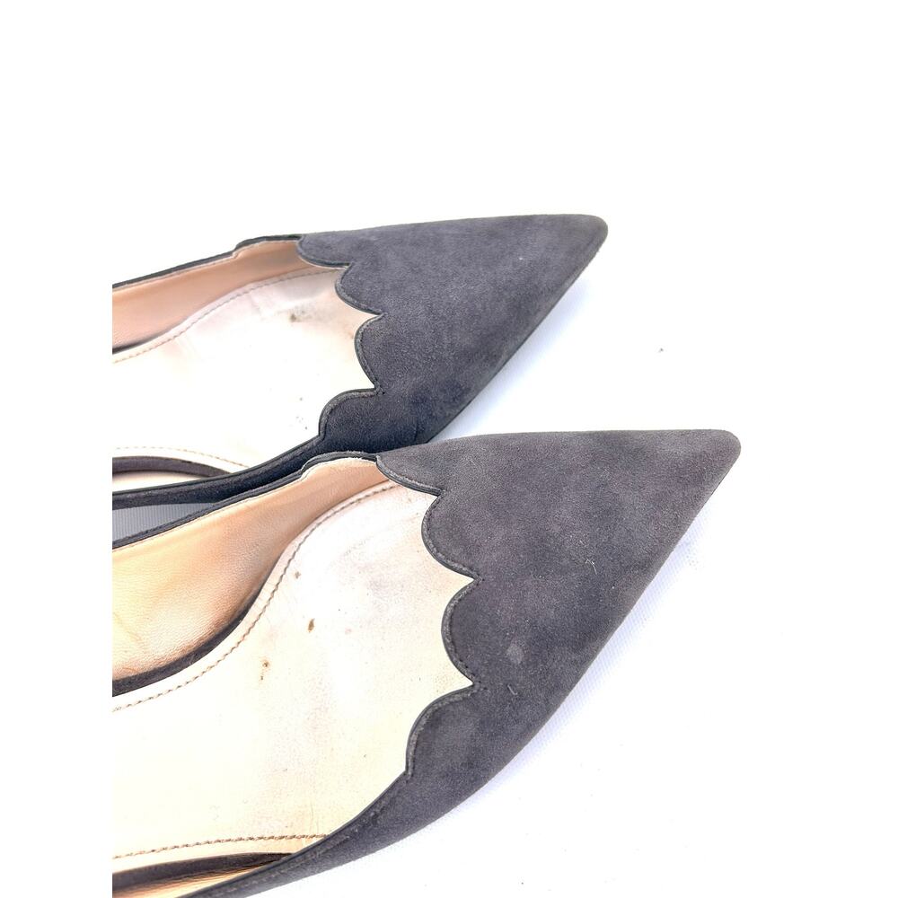 Prada Suede Scalloped Pointed Low Toe Kitten Heels Grey Gray 39 US 9 Pumps - Picture 9 of 14